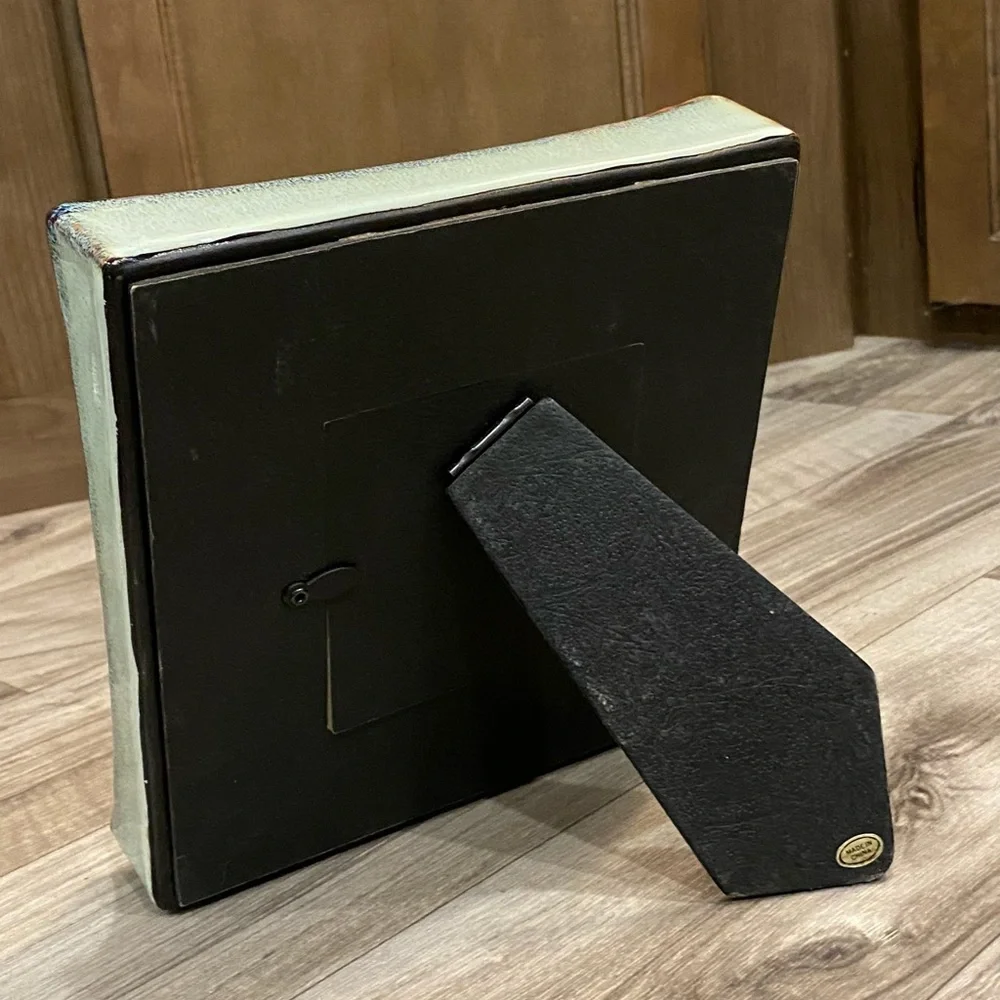 Pale Aqua Blue Thick & Heavy Ceramic Square Picture Frame‎ w/ Curved Corners